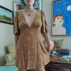 Greenish Brown Mockingbird Mesh Inset Size 4 Mini Dress | Free People